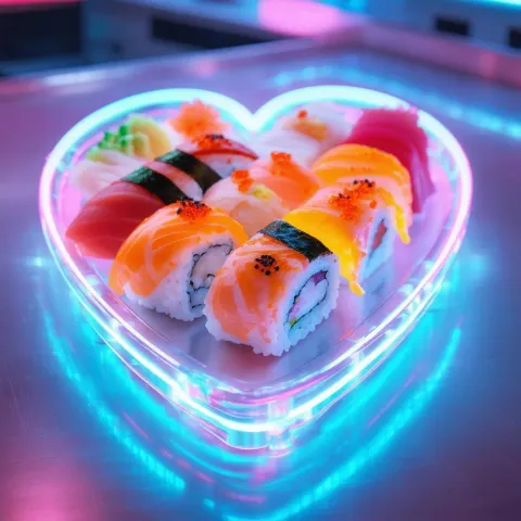 Sushi Heart Glowing in Synthwave Neon