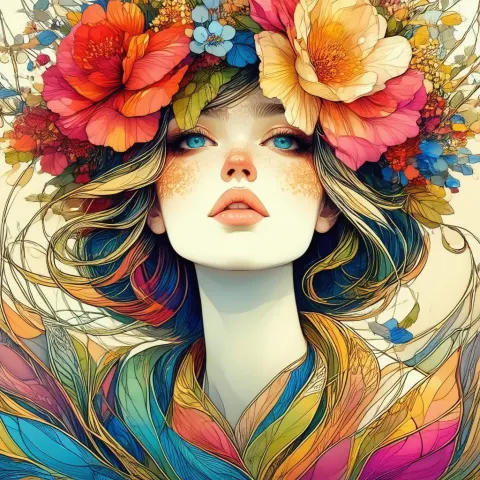 Art Nouveau Woman With Floral Crown