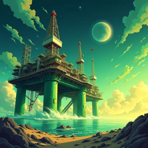 Comic Oil Rig Blasting Through the Stars