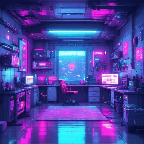 Cyberpunk Apartment in Neon Vector Lines