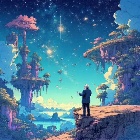 David Attenborough Among Floating Pastel Isles