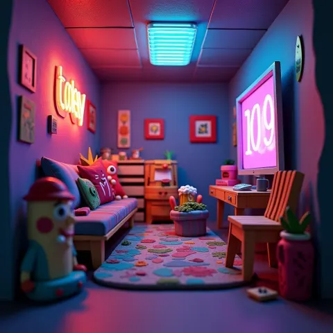 Stop Motion Gamer Den With Neon Lights