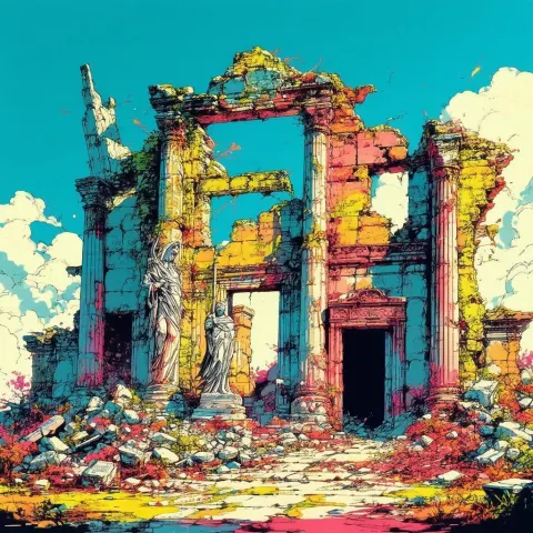 Decaying Manga Ruin With an Ajar Door