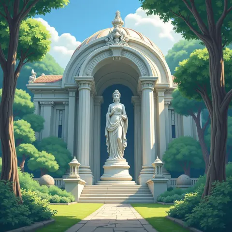 Temple and Statue in Harmonious Dance