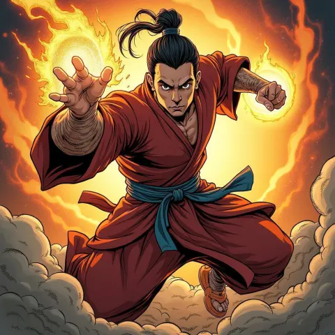 Superhuman Monk Radiating Energy Auras
