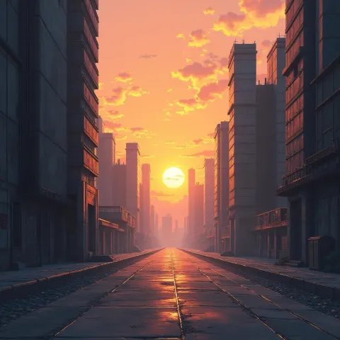 Empty Brutalist World at Anime Sunset