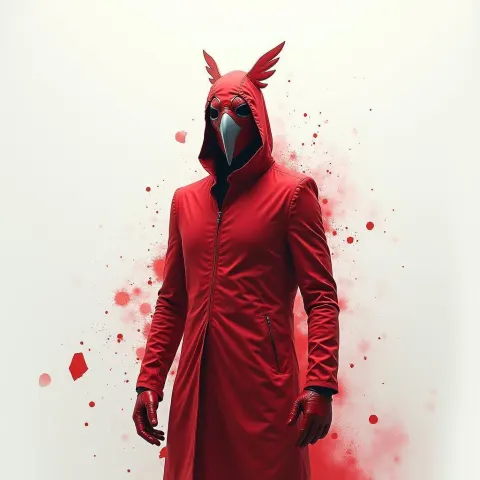 Red Clad Figure in a Bird Mask