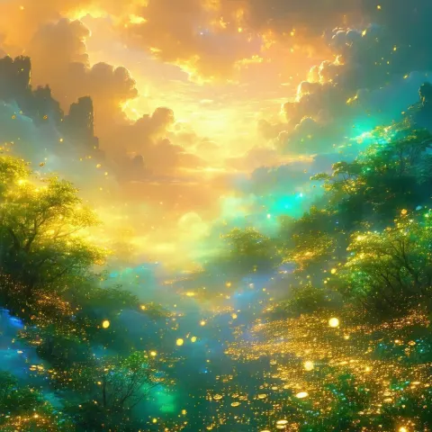 Golden Coins Raining From Dreamy Skies