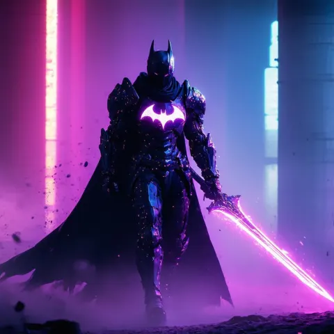 Cyber Knight With a Digital Bat Emblem