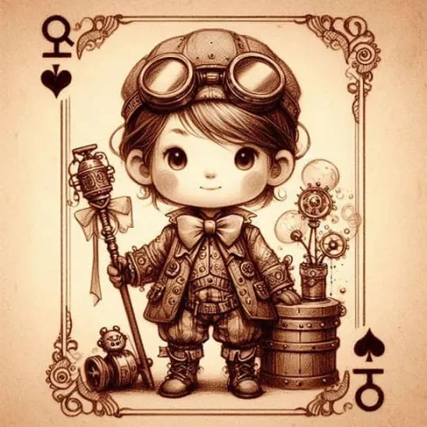 Steampunk Toddler Sketch on Playing Card