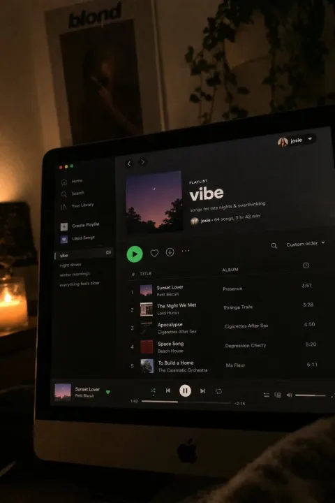 Spotify Playlist on a Screen at Night