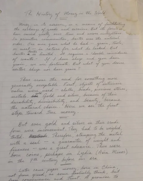 Einstein Handwritten Essay on Money