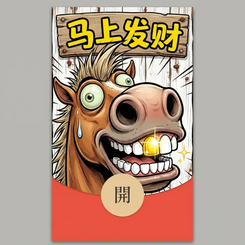 2026 Horse Year Red Packet Cover Design, Exaggerated Quirky American Comic Style