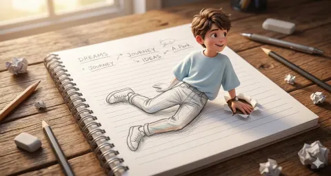 3D Digital Art: Boy and Girl Emerging from Notebook