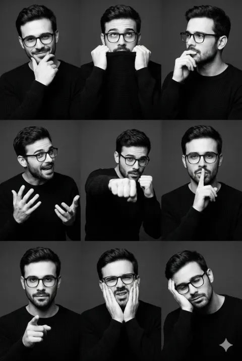 3x3 Grid Male Portrait Collage, Black and White Fashion Portrait Series