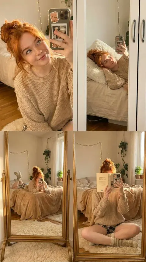 4-Panel Aesthetic Photo Collage in Sunlit Bedroom