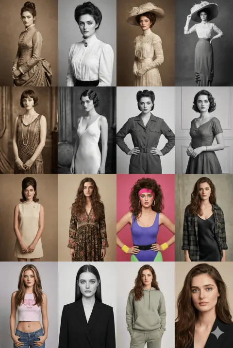 4x4 Grid: Female Model Through 16 Decades