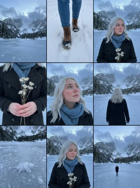 A 3x3 cinematic storyboard contact sheet with 9 unique panels