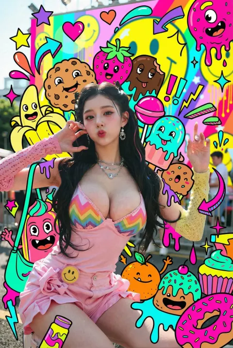 Add Candy Monsters and Graphic Decorations to Pop-Art Scene