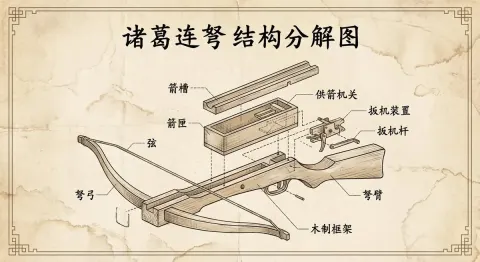 Ancient Style Engineering Explosion Diagram of Zhuge Liang's Crossbow