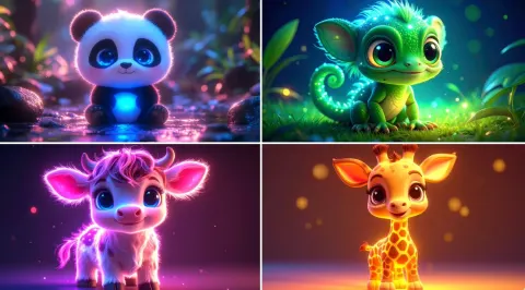 Bioluminescent Cute Animal, Cartoon Style