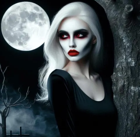 Ethereal female vampire in graveyard