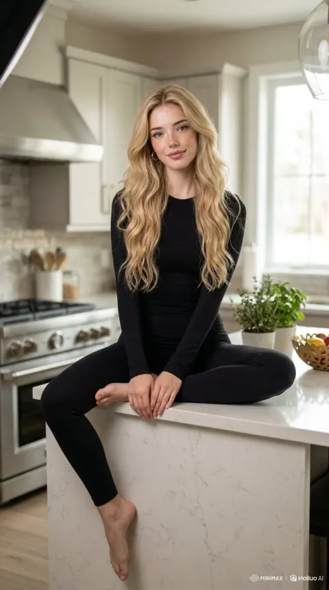 Blonde Model Modern Kitchen Portrait