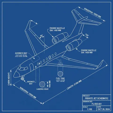 Blueprint Style Technical Drawing