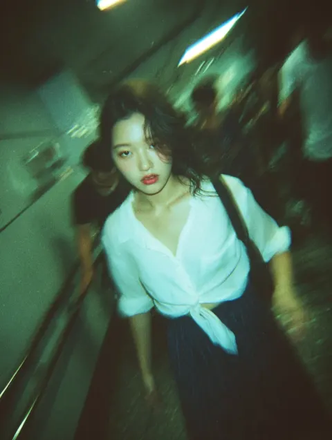 Blurry, High-Grain Snapshot in Tokyo Subway Stairwell Captures Raw Urban Energy