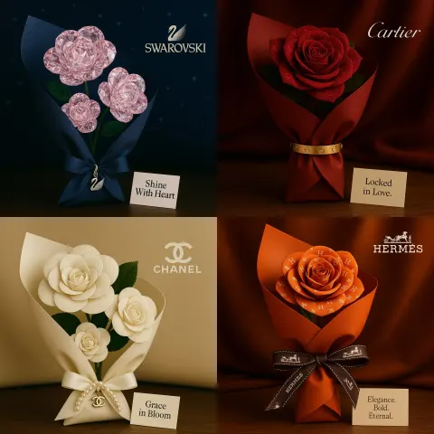Brand-Inspired Square Bouquet with Luxurious Wrapping
