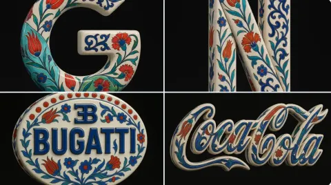 Bugatti Logo as Iznik Ceramic Sculpture
