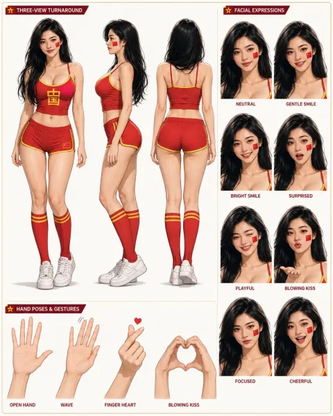 Character Card: Three-View Drawings and Expressions