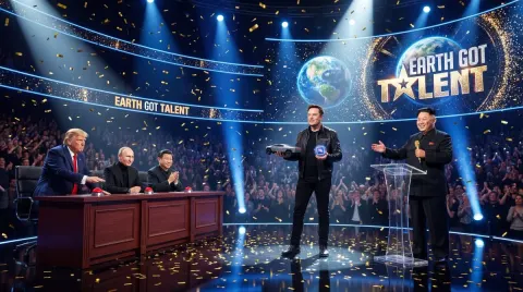 Cinematic 8K Ultra-Wide Shot Photograph Capturing the Thrilling Finale of the Fictional TV Show 'Earth Got Tal
