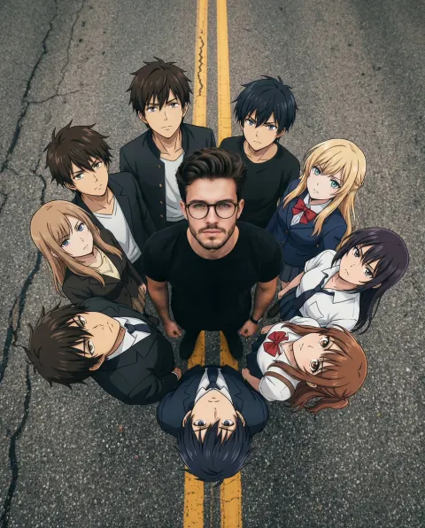Cinematic Anime Real-life Hybrid Group Scene