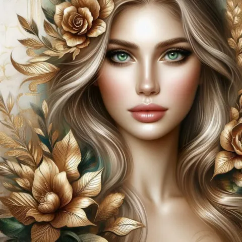 Woman with Blonde Hair in Floral Decoupage
