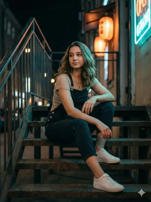 Cinematic Night Portrait of Urban Woman