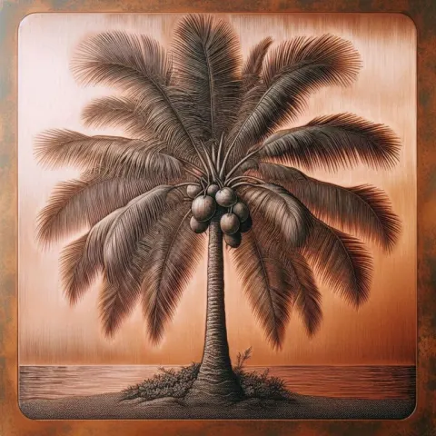 Coconut Tree Etched on Copper Plate