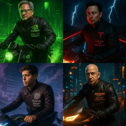 Cinematic Scene: Iconic Leader on Futuristic Electric Motorcycle