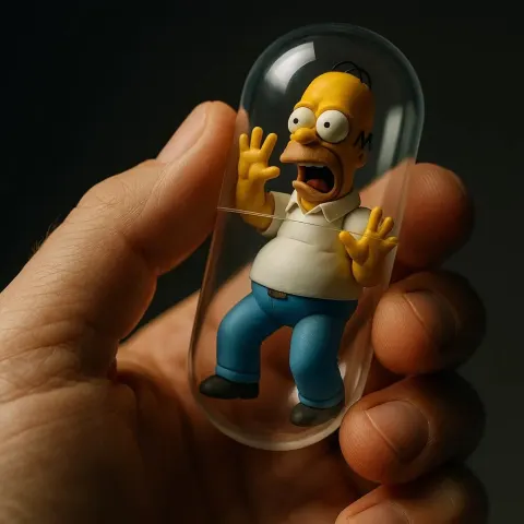 Close-up: Miniature Character Model in Transparent Capsule