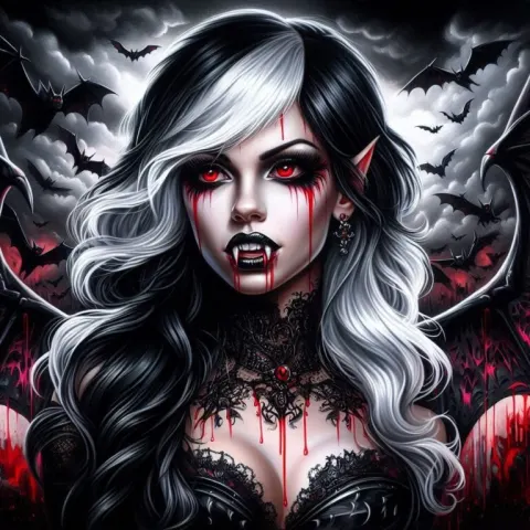 Vampire Woman with Black Wings and Horns