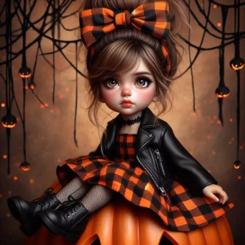 Little Girl Sitting on Jack-o-Lantern