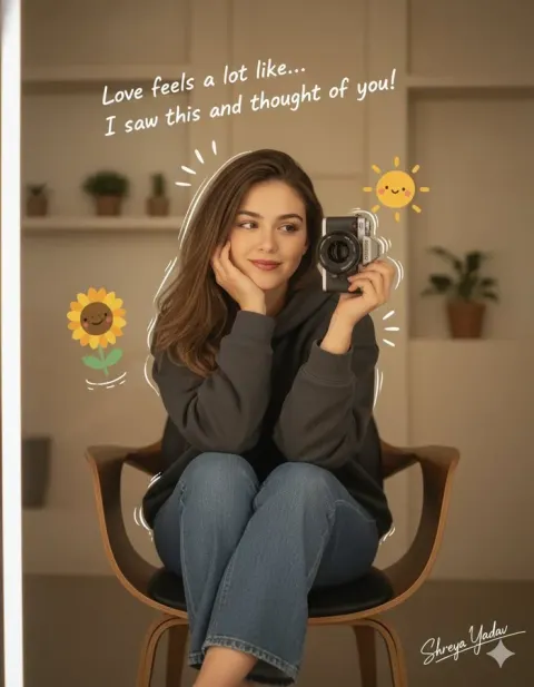 Cozy Mirror Selfie of a Young Woman with Romantic Elements