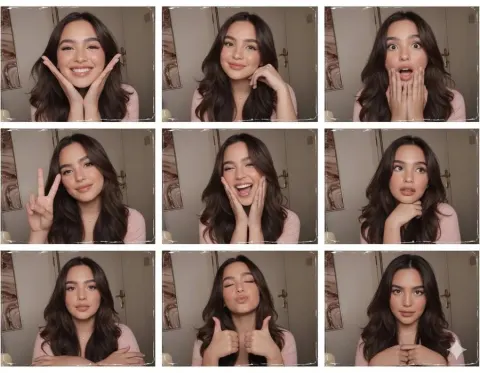 Create a 3x3 Photo Booth Grid with Unique Poses and Expressions
