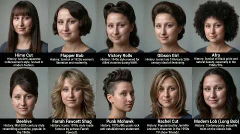 Create a grid of 10 different hairstyles for this women