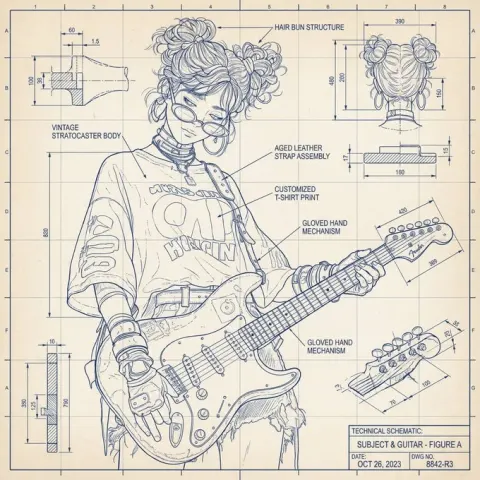 Create a highly detailed blueprint-style technical schematic based on the uploaded photo