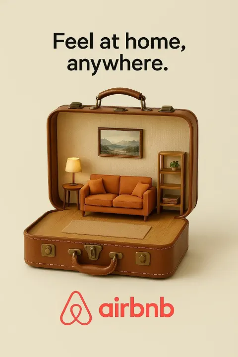 Create Airbnb Creative Ad with Suitcase Transforming into a Dollhouse