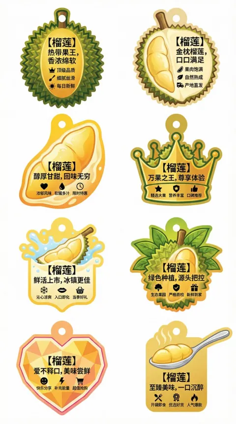 Creative Irregular-Shaped Advertising Tag Flat Design Collection for Durian