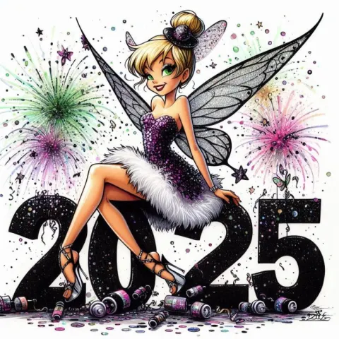 Modern Comic Book Illustration with 2025 in Black Glitter