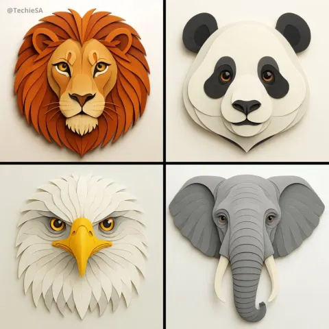 Design a Geometric Portrait of an Animal Head in Contemporary Paper Craft Collage Style