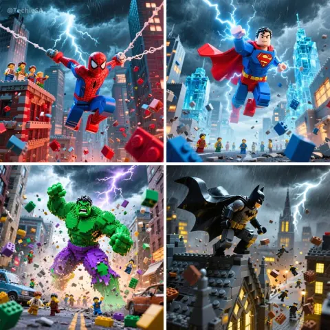 Dynamic Epic LEGO Superhero in Action Pose